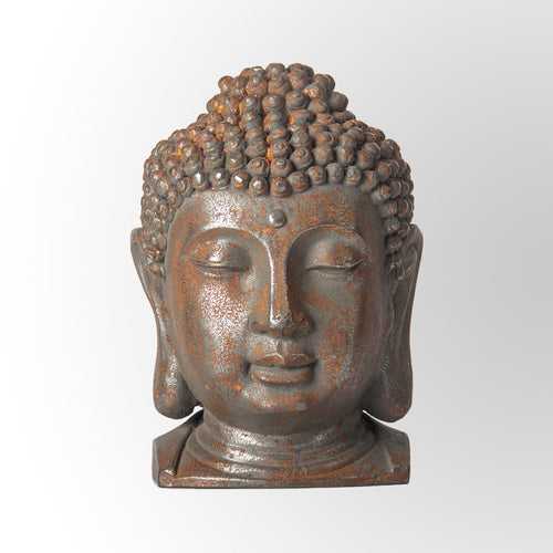 Rustic Iron Finish Buddha Head Sculpture Decor