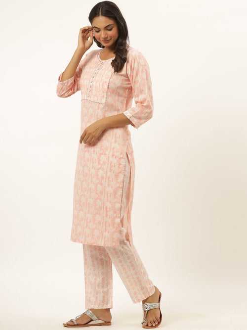 Peach Printed Kurta Set