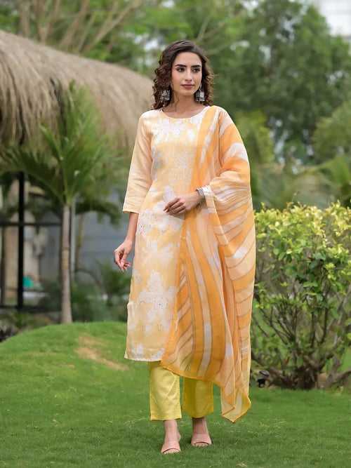 Yellow Digital Print Linen Cotton Have A Lining Kurta Trouser And Dupatta Set