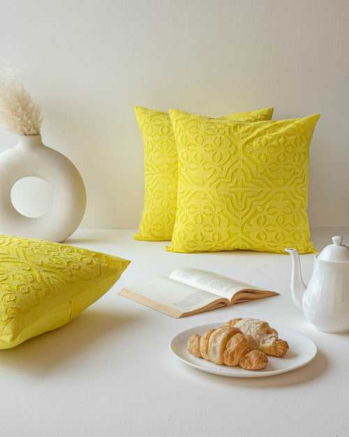 Cushion Cover Applique Mehndi Design, Yellow