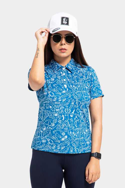 Blue Doodle Women AH Polo Shirt