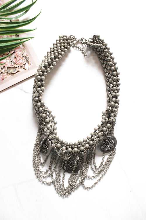 Ghungroo Beads and Metal Chain Strings Oxidised Finished Necklace