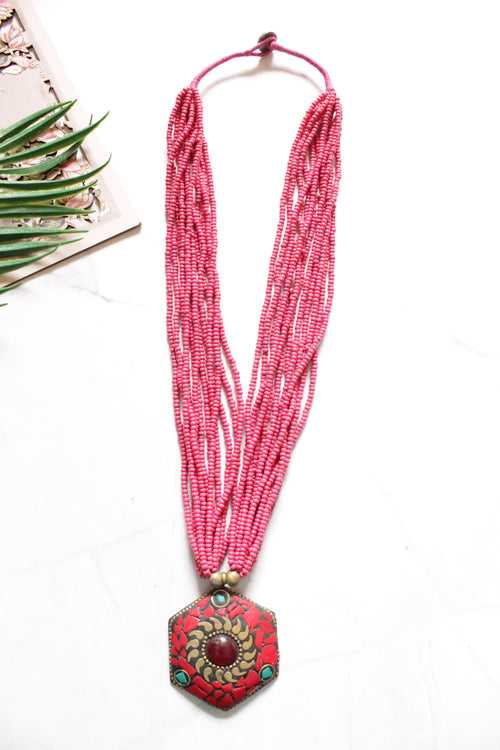 Shades of Red Multi-Layer Beaded Tibetan Necklace