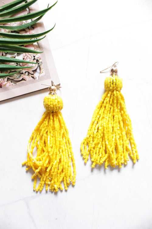 Yellow Acrylic Bead Chains Dangler Earrings