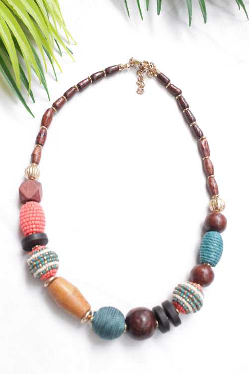 Abstract Shape Wooden Beads Hand Beaded  Necklace