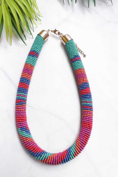 Multi-Color Beads Handmade Braided Hasli Necklace
