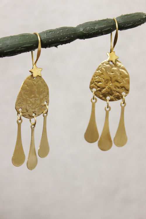Gold Toned Brass Metal Dangler Earrings
