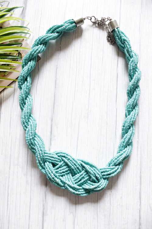 Blue Twisted Hand Braided Beads Necklace