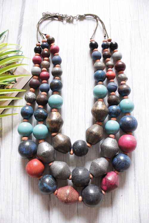 Multi-Color Earthy Circular Acrylic Beads 3 Layer Necklace