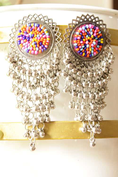 Multi-Color Acrylic Beads and Metal Beads Oxidised Finish Dangler Earrings