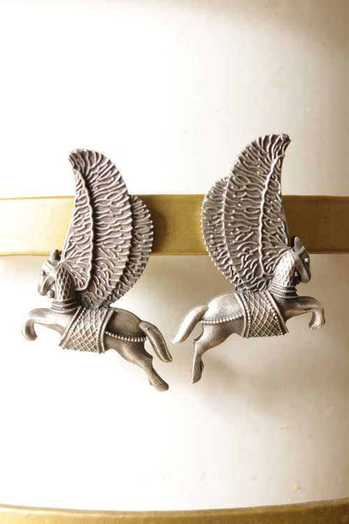 Flying Horse Oxidised Finish Stud Earrings
