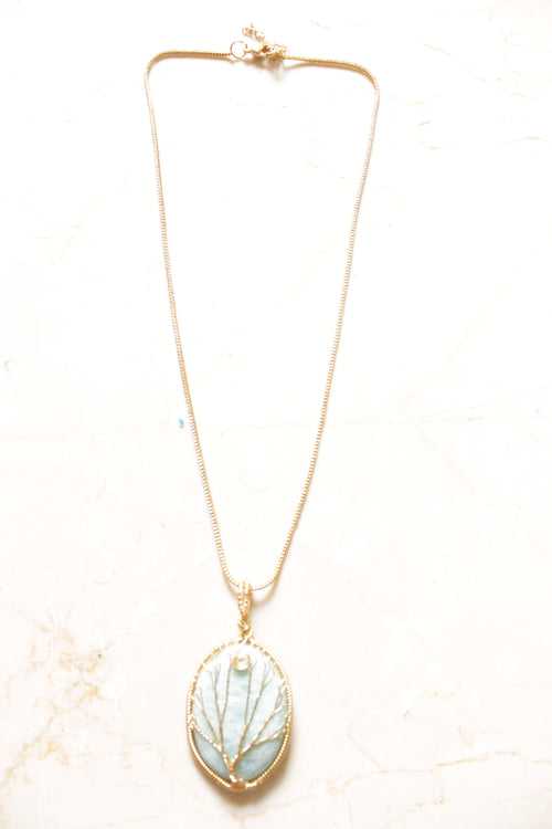 Blue Stone Pendant Gold Finish Handcrafted Chain Necklace