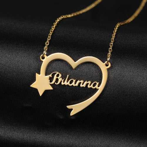 Gold Plated Heart With Star Name Necklace