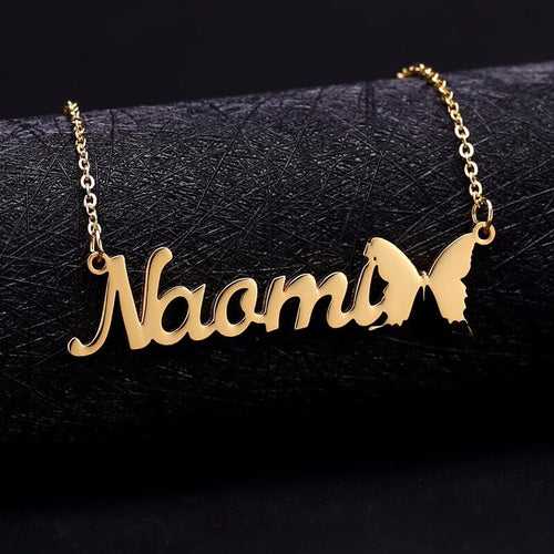 Gold Plated Butterfly Name Necklace
