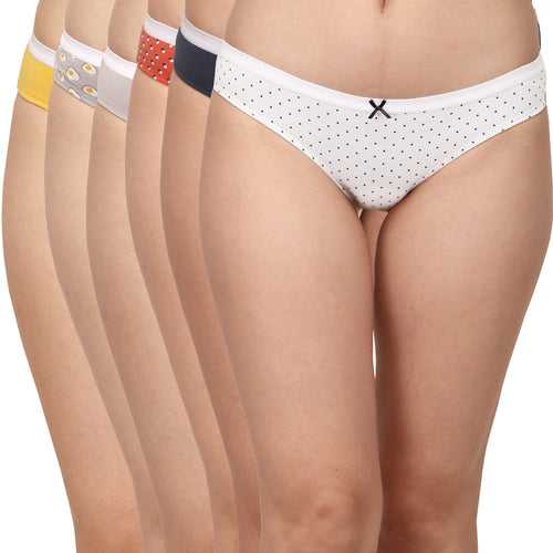 Mid Rise Medium Coverage Solid and Printed Cotton Stretch Brief Panty (Pack of 6)