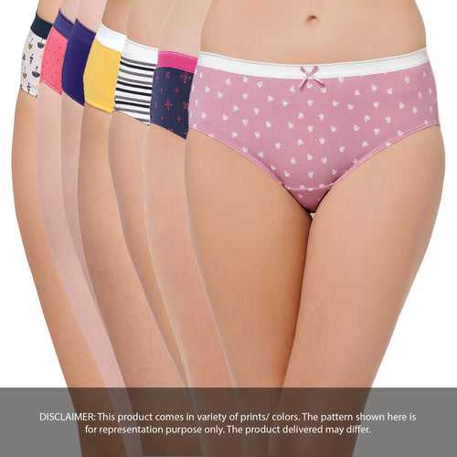 High Rise Full Coverage Solid and Printed Cotton Stretch Hipster Panty (Pack of 6)-6FCB-21