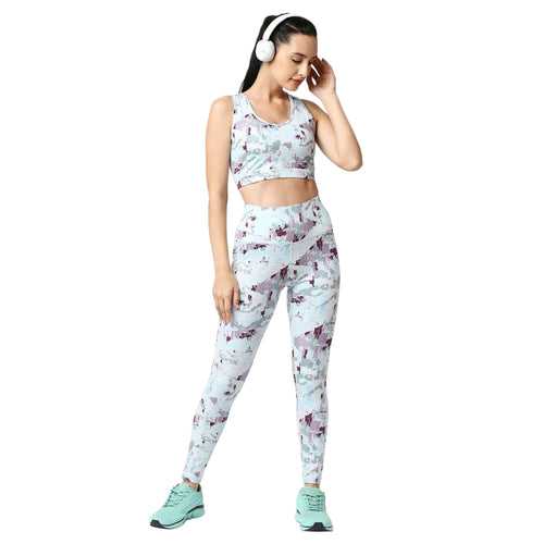 Set Medium Impact Racerback Sports Bra with High Waist Ankle Length Sports Leggings With Pockets