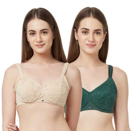 Full Coverage Non-Padded Wired Lace Bra(Pack Of 2)