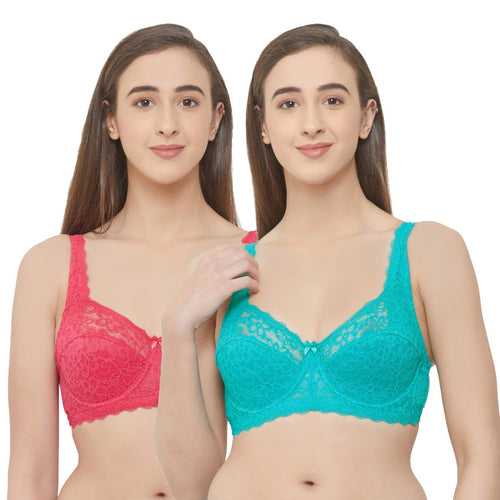 Full Coverage Non Padded Wired Lace Bra(Pack Of 2)