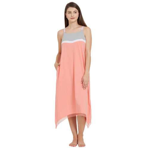 3/4th Length Strappy Colour Blocked Nighty-NT-91