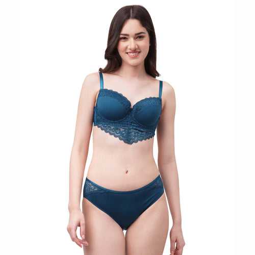 Semi/ Medium Coverage Wired Demi Cup Lace Bra with Brief- SET FB- 546/ 1544