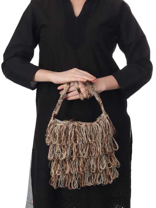 Chestnut Frilled Crochet Satchel