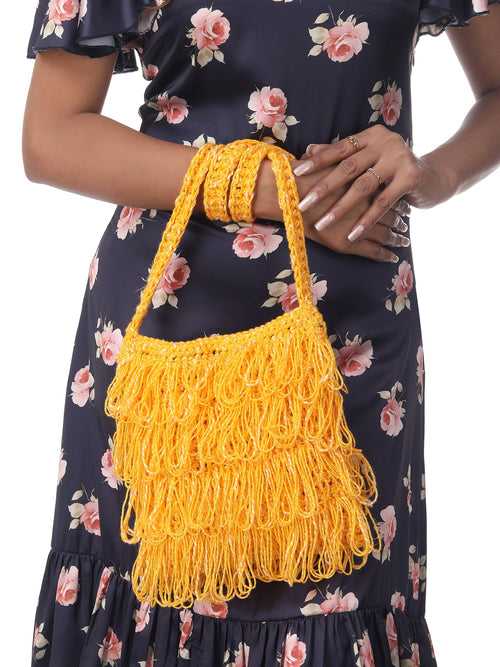 Golden Frilled Crochet Satchel