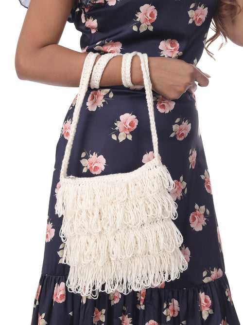 Orchid White Frilled Crochet Satchel