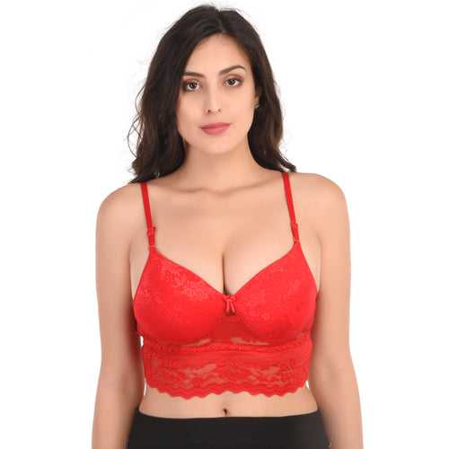 Suductive Lace Padded  Bra | Red