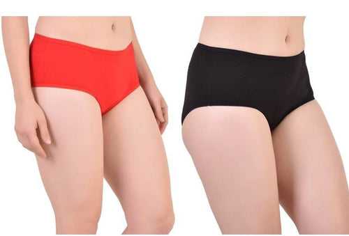 Bamboo Fabric Women's Mid Rise Panty | Red and Black | Pack of 2