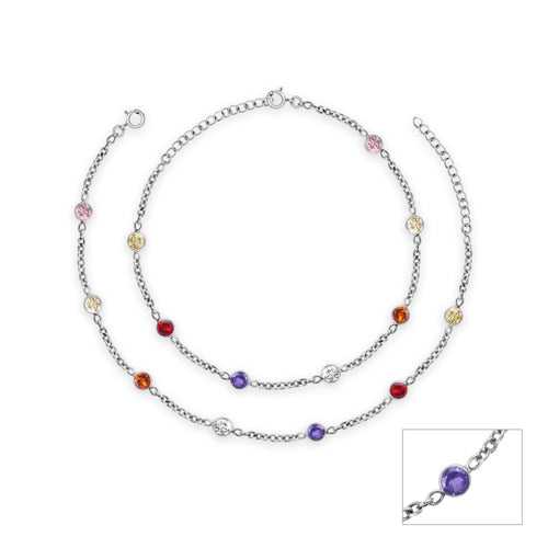 Oxidised Silver Multi Tone Gemstone Anklet