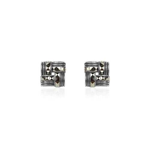 Oxidised Silver Woven Square Studs