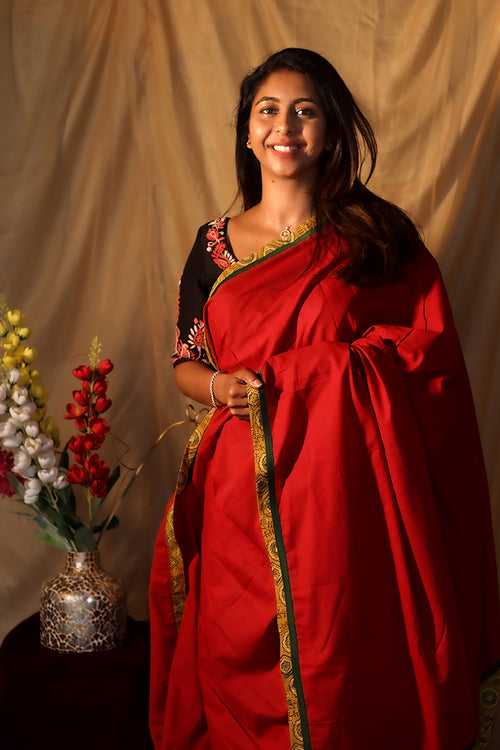 Red cotton saree