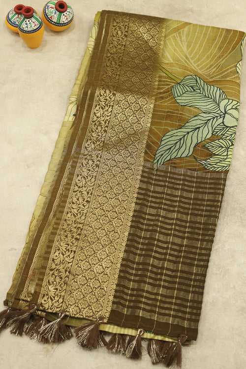 Yellow Green Dola silk saree