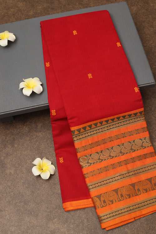 Scarlet red Kanchi cotton saree