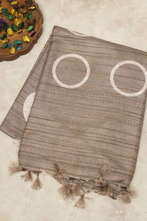 Pastel Grey colour Tussar Silk Saree