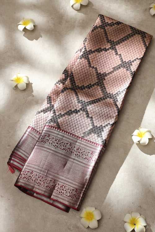 Peach with aash silk saree