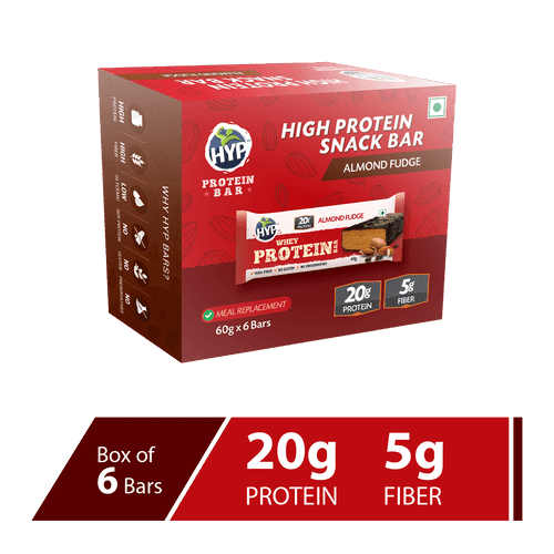 HYP Whey Protein Bar Pack of 6 (60g x 6) - Almond Fudge (Buy 1 Get 1)