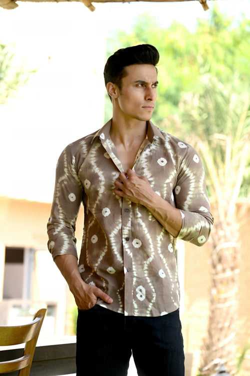 Brown Hand Dyed Bandhani Cotton Shirt