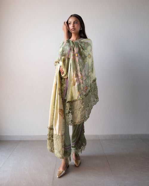 Green printed Indian set