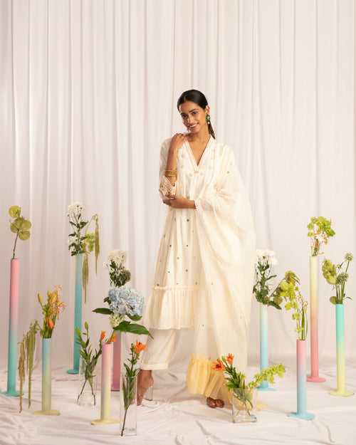 Ivory A line kurta + straight pants + dupatta