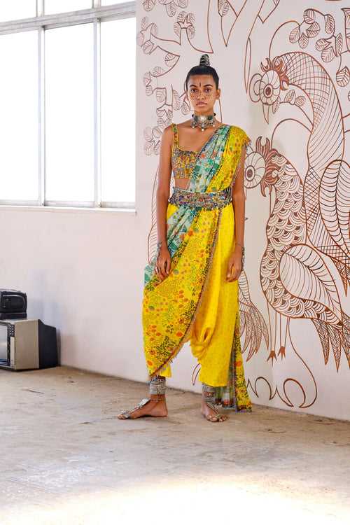 Sonam Luthria’s Famous Pant Saree - Yellow/Aqua