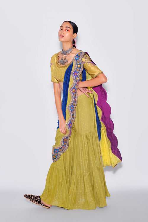 Olive Green Sharara + Blouse + Dupatta