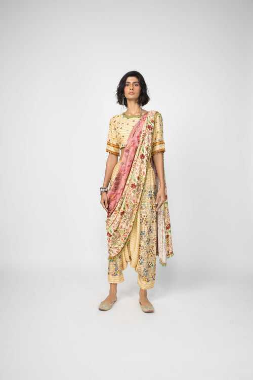 Sonam Luthria’s Famous Pant Saree - Beige/Pink