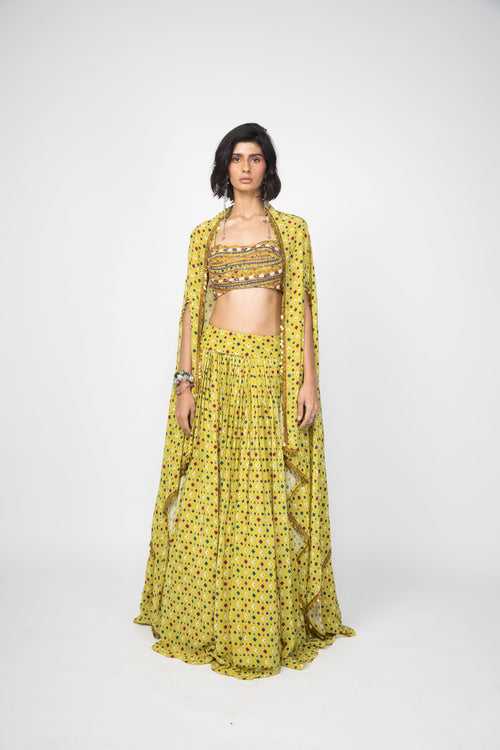 Lime Green Lehenga Cape Set