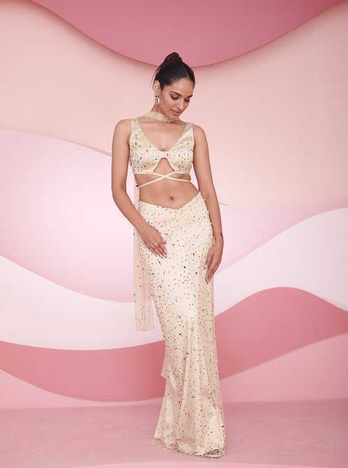 Novi Nude Rhinestone Hand Embroidered Coord Set