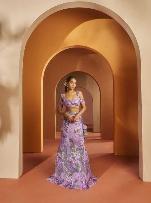 Maheen Purple Floral Sequin Lehenga