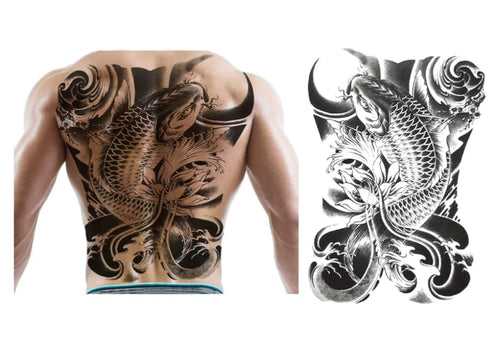 Full Back Temporary Tattoo Sticker - Waterproof Lucky Fish Design for Men and Women | Big Full Back Tattoo