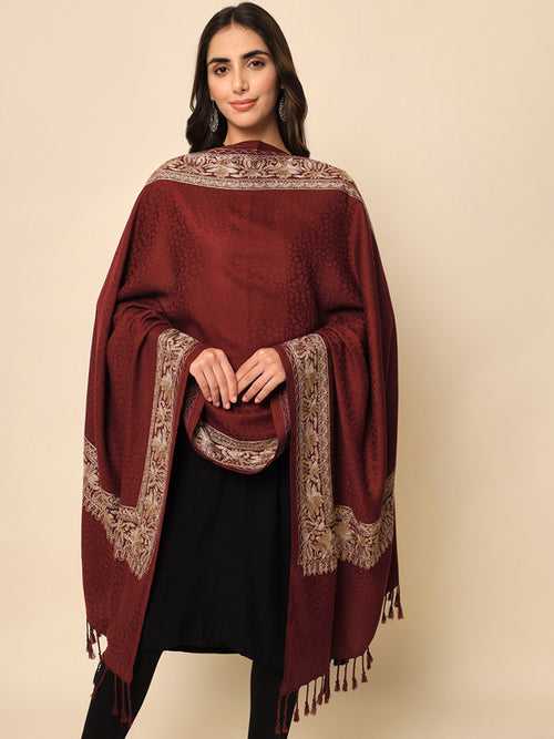 Women’s Wine Aari Embroidered Stole (Size 71X203 CM)