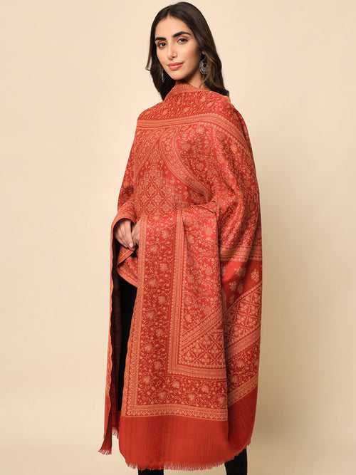 Women Maroon Woven Design Jamawar Shawl (Size 101X203 CM)